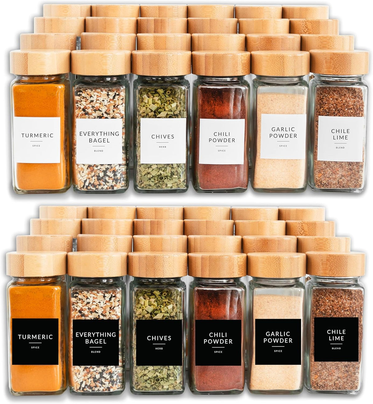 24 Glass Spice Jars with Bamboo Lids and Labels J2181