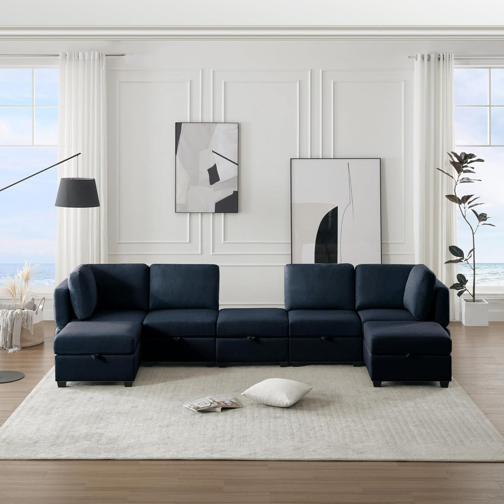 Blue Modular Sectional Sofa with Ottoman O957629