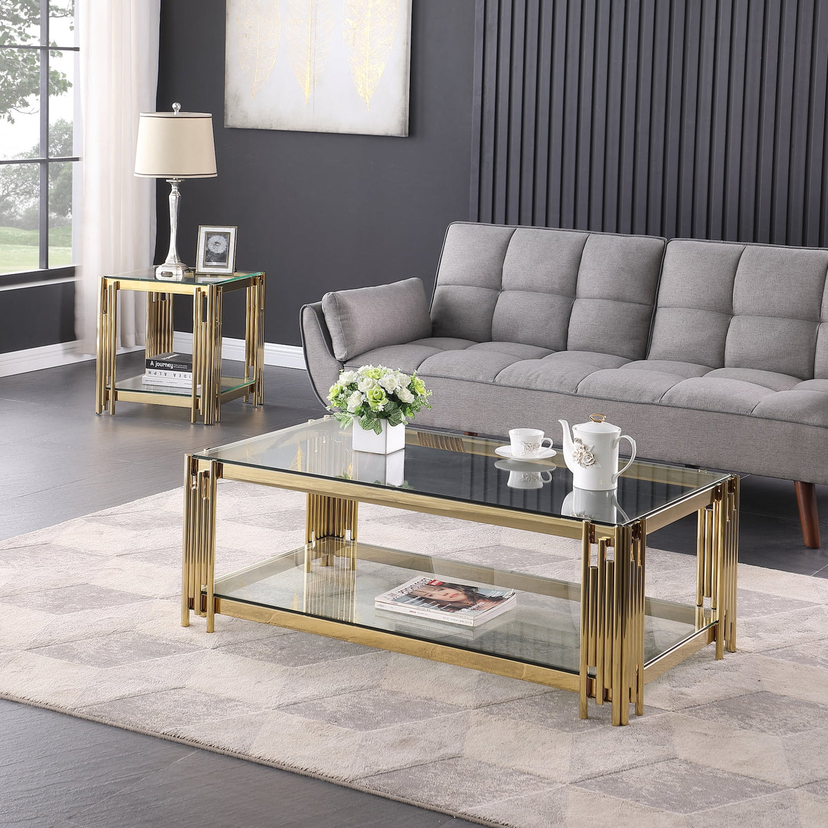 48" Wide Rectangular Glass Top Coffee Table I244121