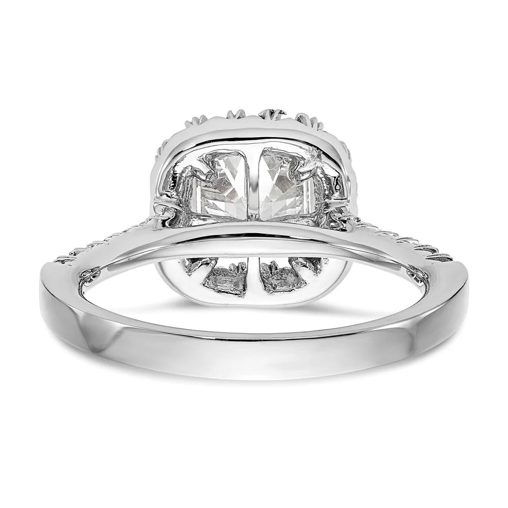 14K White Gold Ring Band Engagement Semi Mount Asscher (4 Prong) Octagon Emerald Diamond, Lab Grown Round, Size 9 A4189
