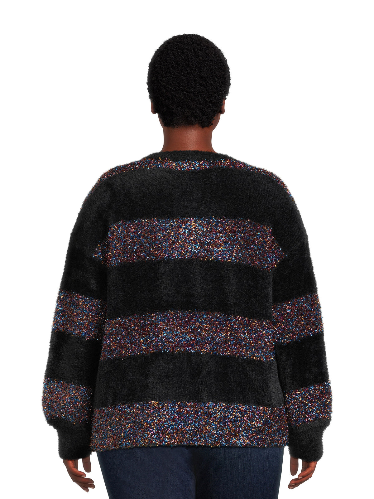Metallic Stripe Pullover Sweater with Long Sleeves D8114