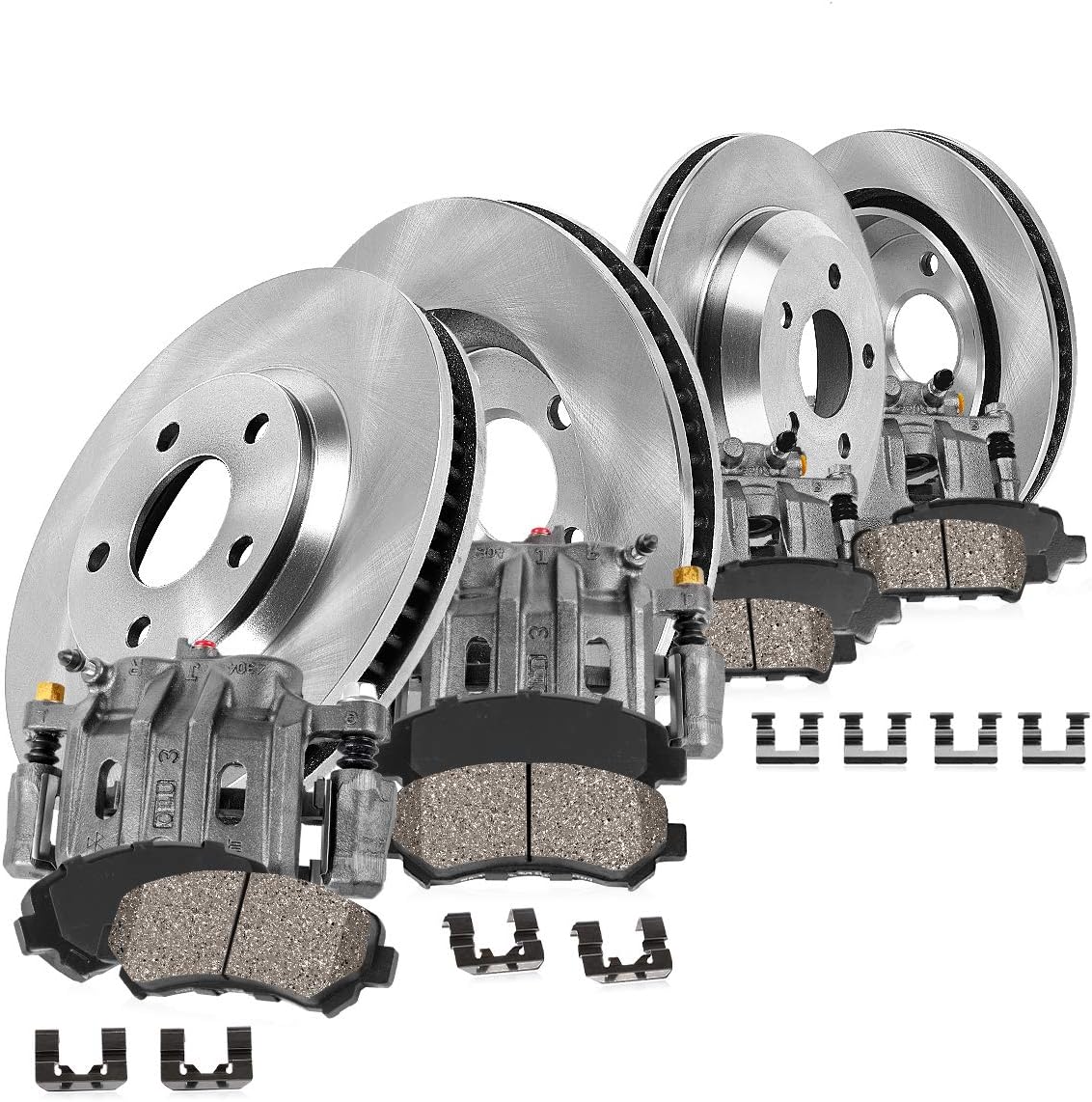 FRONT + REAR OE Calipers + Rotors + Ceramic Pads Kit M8027