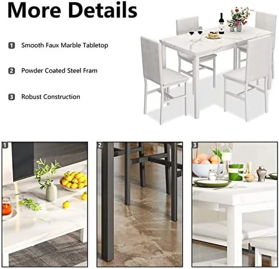 5-Piece Faux Marble Kitchen Table & Chair Set K375