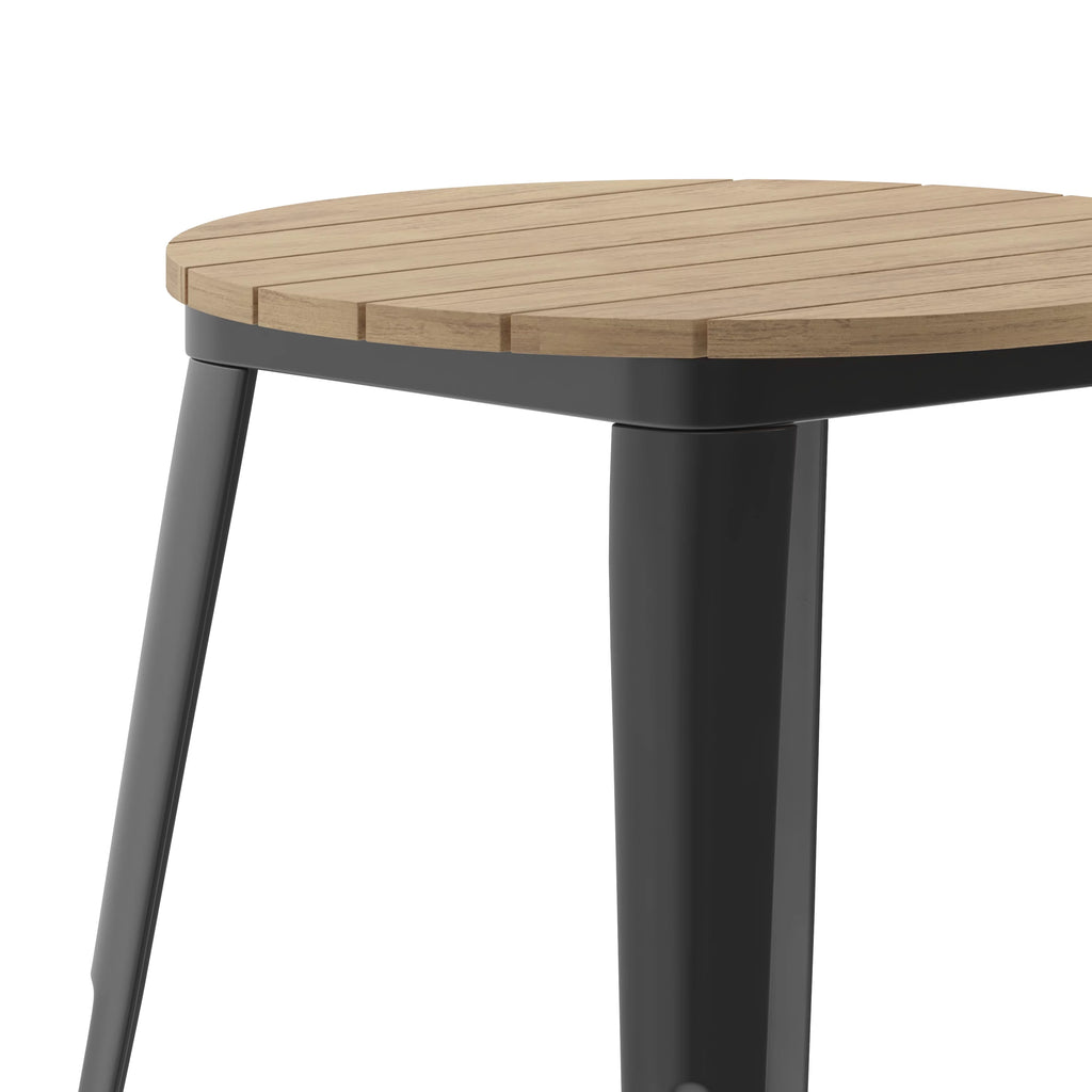 Commercial Grade Indoor/Outdoor Dining Table, Brown Poly Resin Top with Black Steel Base V175892