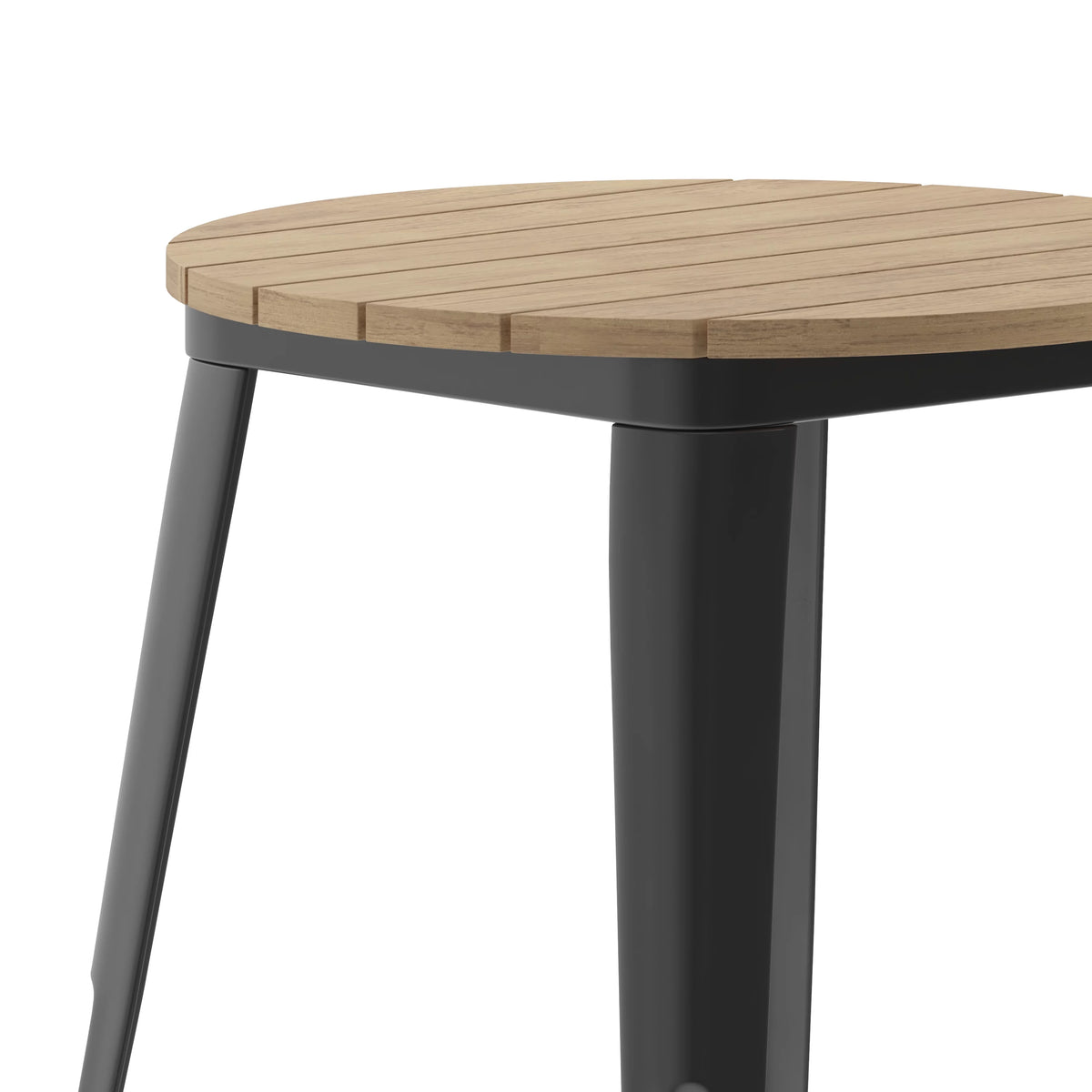 Commercial Grade Indoor/Outdoor Dining Table, Brown Poly Resin Top with Black Steel Base V175892