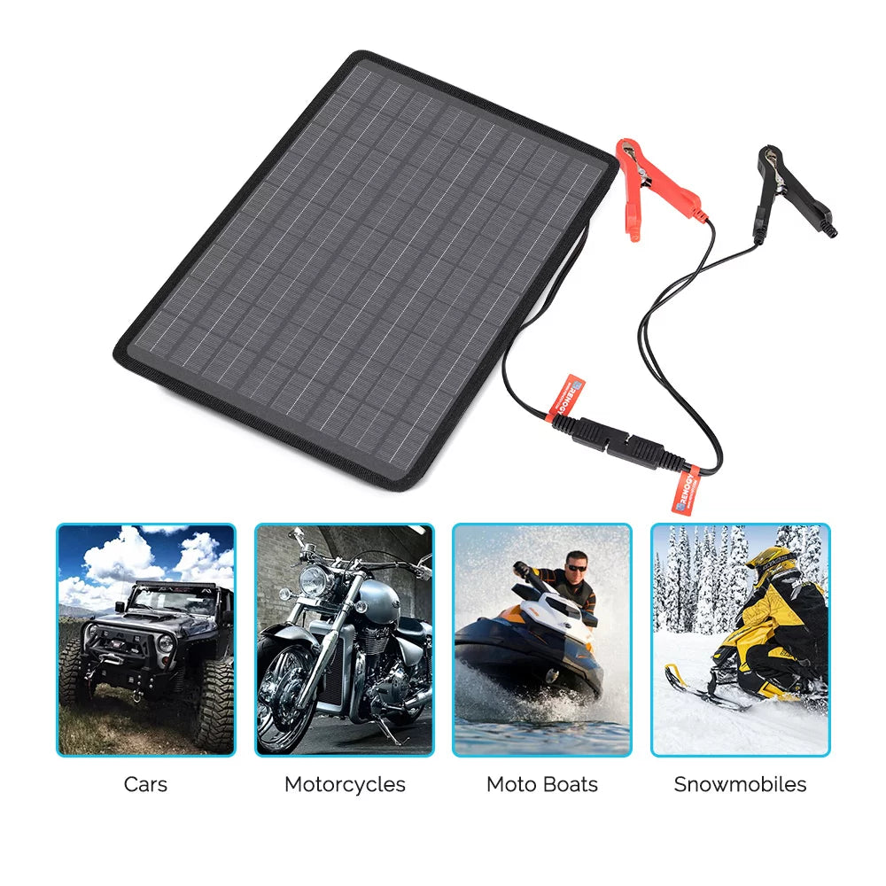 5W Outdoor Battery Charger Maintainer Trickle Charger with Lighter Plug, Alligator Clips, and Battery Cables L7337