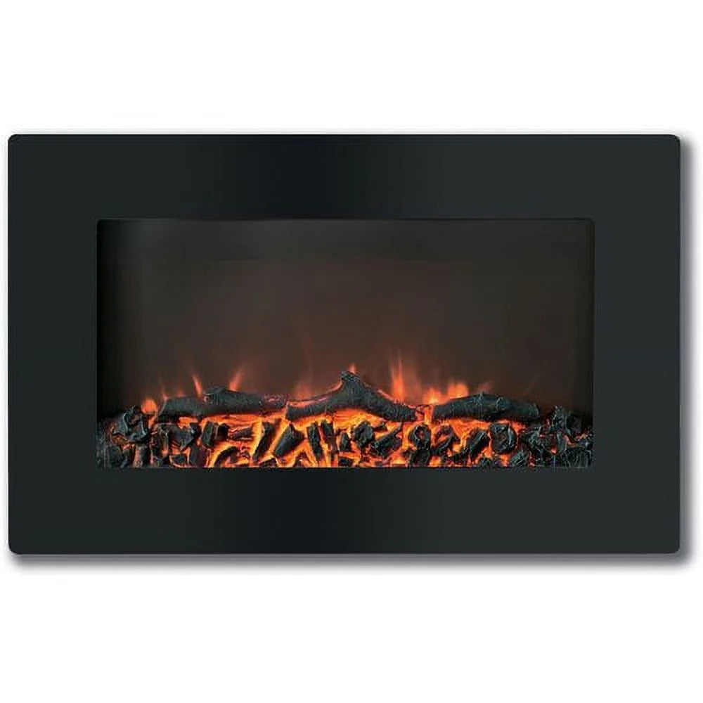 30" Wall-Mount Electronic Fireplace with Flat Panel and Crystal Rocks T6293