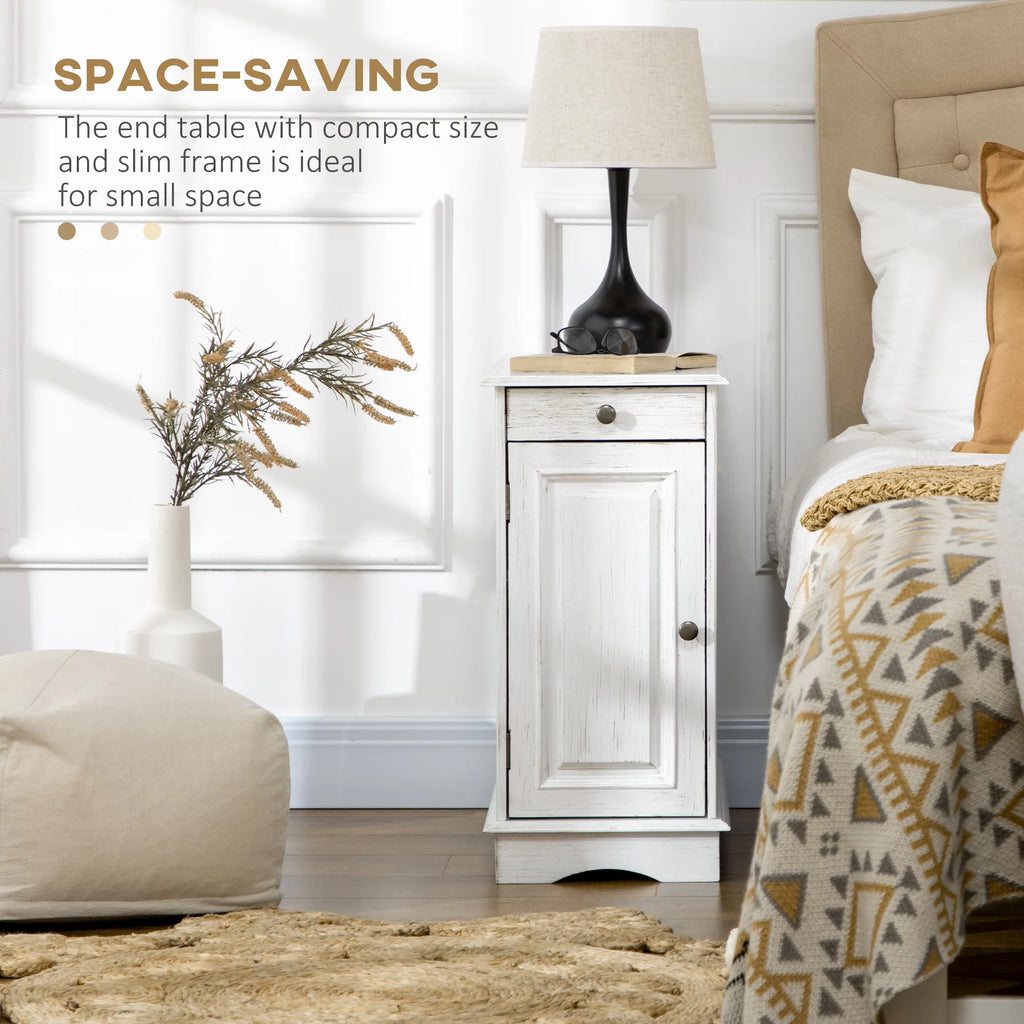 White Side Table with Drawer and Cabinet W8766