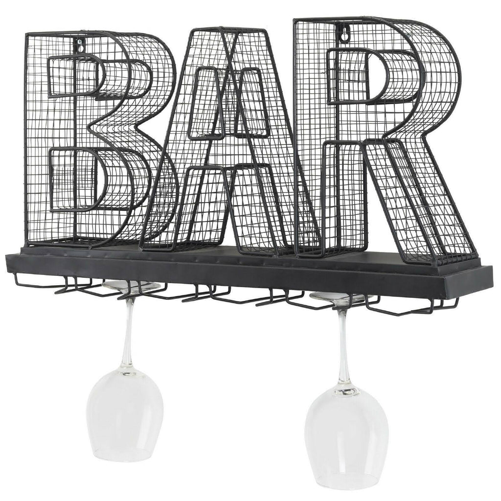 Wall Mounted Wine Glass Holder and Cork Holder Holds 6 Wine Glasses S3171