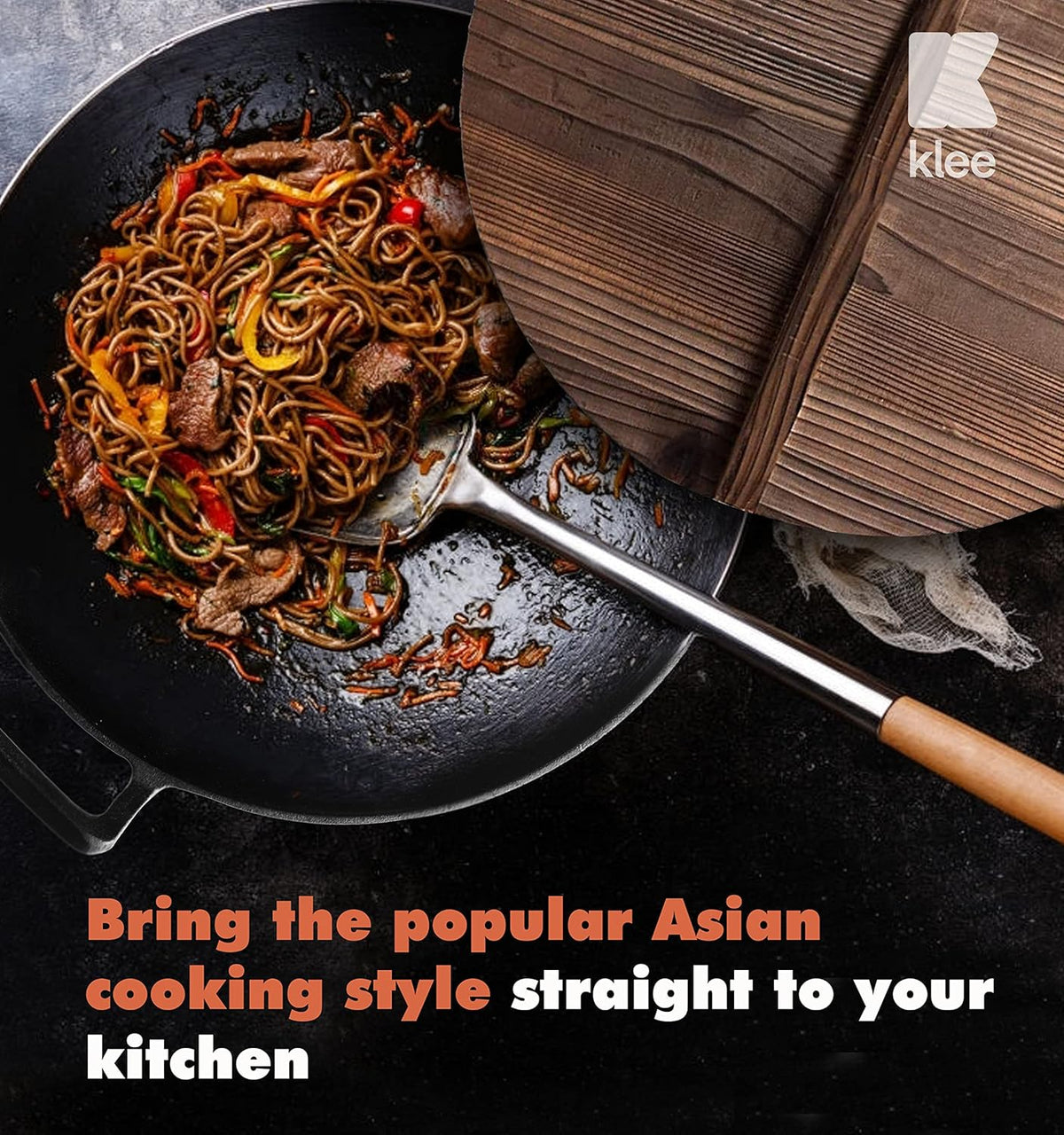 Pre-Seasoned Cast Iron Wok Pan with Lid and Handles, 14 Inch Flat Base Non-Stick, Pack of 2 Z195
