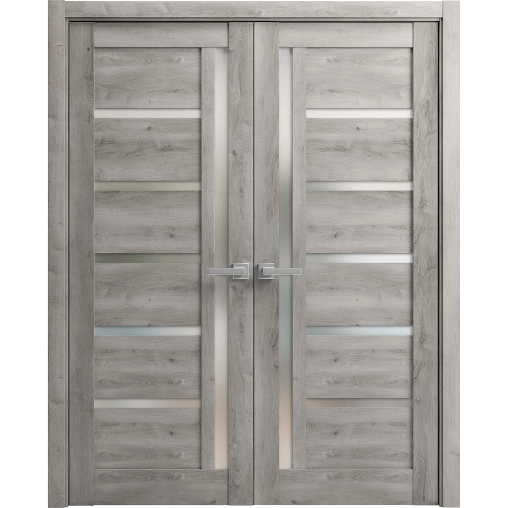 Solid French Double Doors 48 x 96 inches Frosted Glass Wood H15145