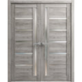 Solid French Double Doors 48 x 96 inches Frosted Glass Wood H15145