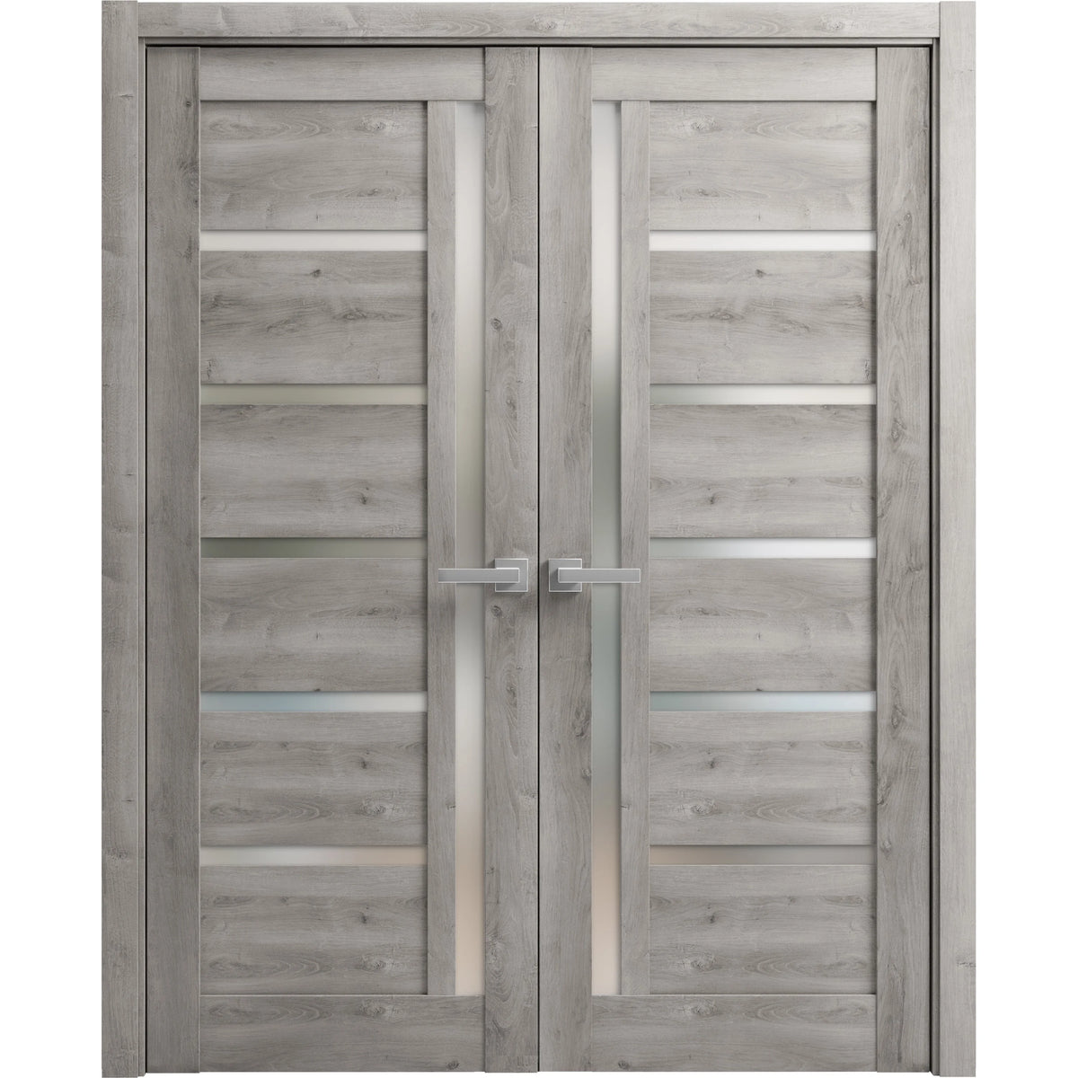 Solid French Double Doors 48 x 96 inches Frosted Glass Wood H15145