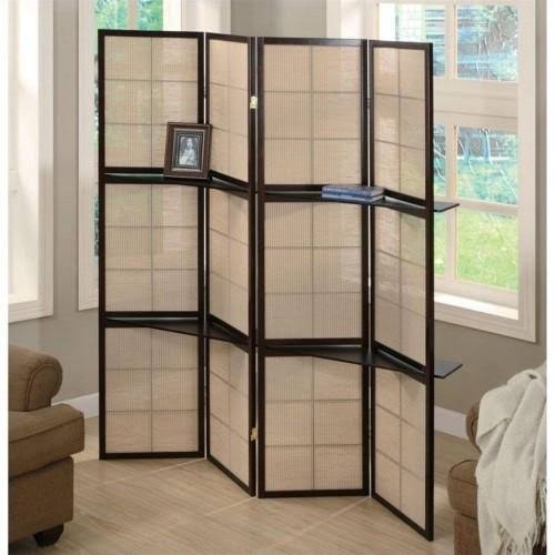 4 Panel 4 Shelf Room Divider in Tan and Cappuccino N7124