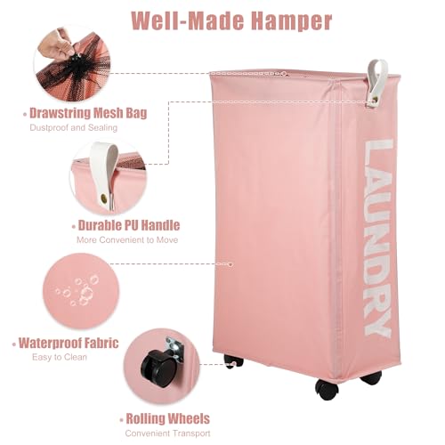 Green 55L Slim Rolling Laundry Basket with Wheels R484977