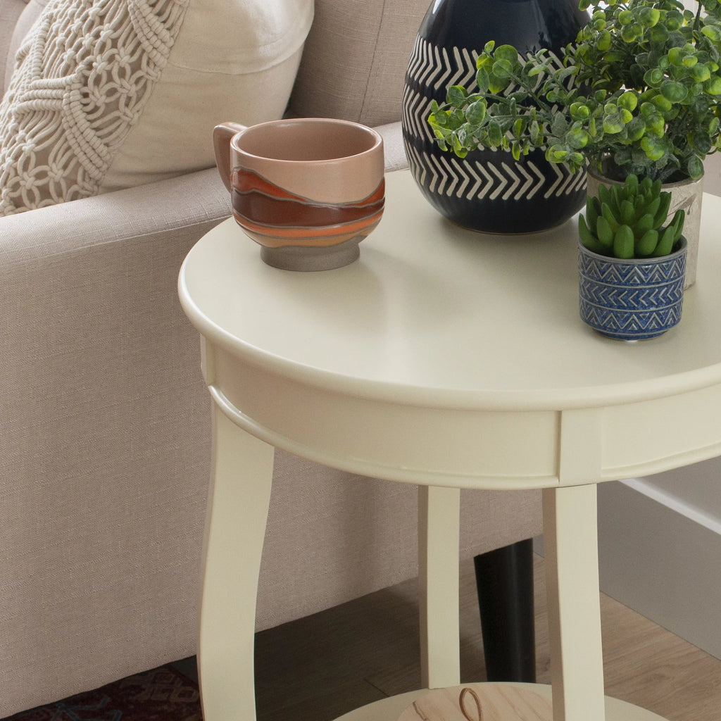 White Round Side Table with Shelf Q96600