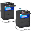 Black Nightstand Set of 2 with Wireless Charging Station and 2 Drawers Y874896
