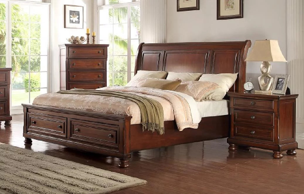 Cherry Wood Finish Eastern King Platform Bedroom Set 4Pcs R913659