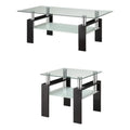 Black 2 Piece Glass Top Coffee Table and End Table Set Q4466