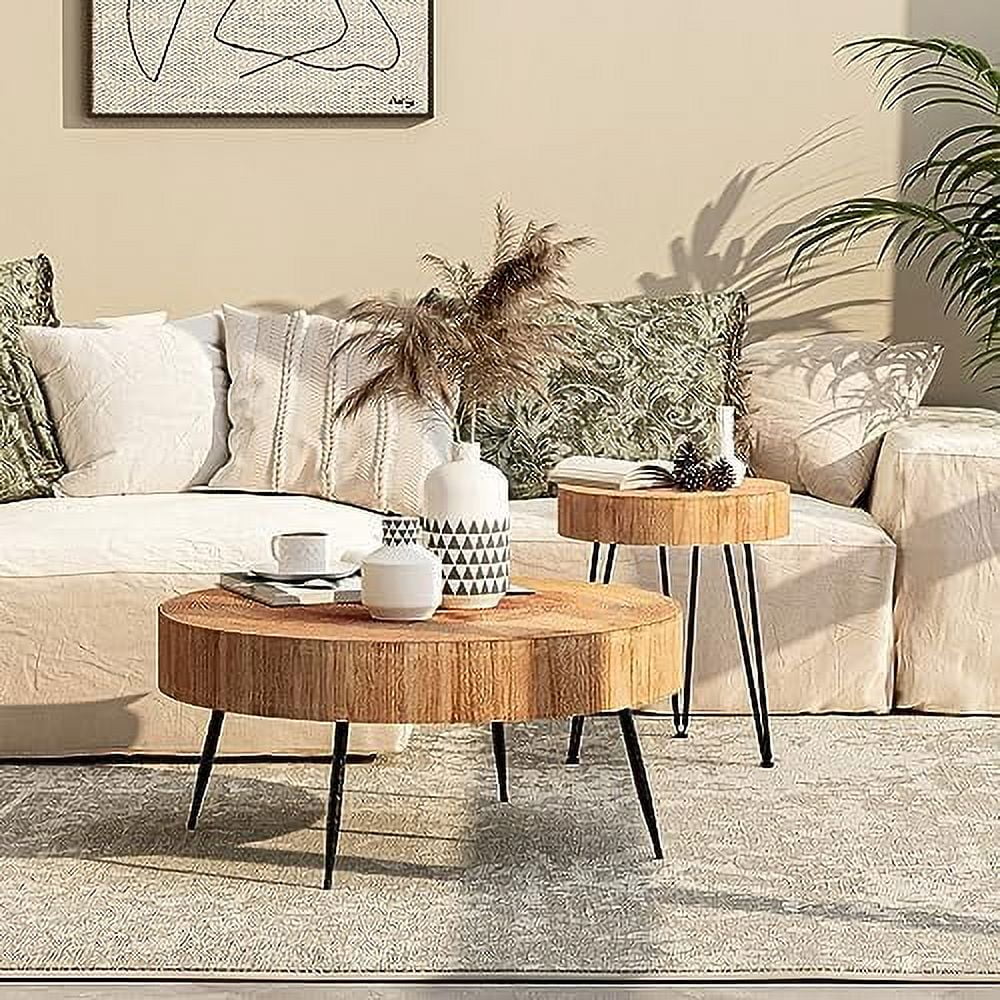 Round Nesting Coffee Table Set with Wood Radial Pattern J9518