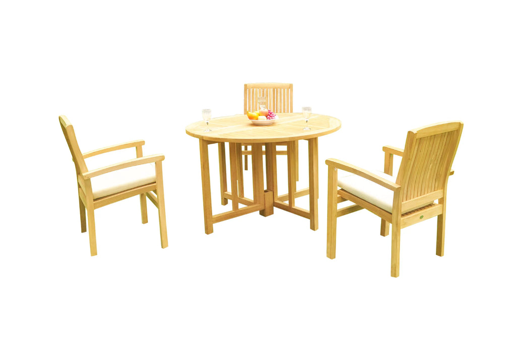 Grade-A Teak 4 Pc Dining Set with 48" Round Butterfly Table and 3 Stacking Arm Chairs D657
