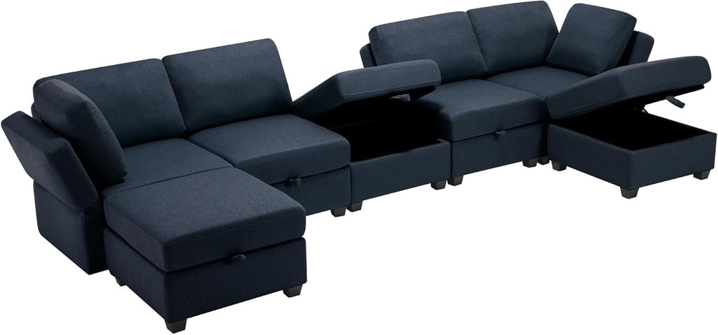 Blue Modular Sectional Sofa with Ottoman O957629
