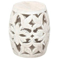 Carved Wood White Wash Round Drum Accent Table Q710820