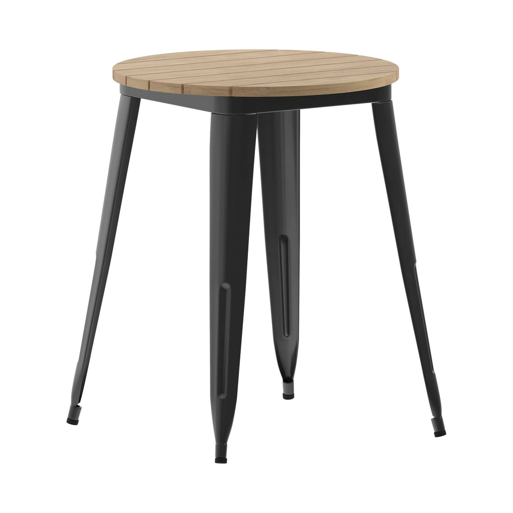 Commercial Grade Indoor/Outdoor Dining Table, Brown Poly Resin Top with Black Steel Base V175892