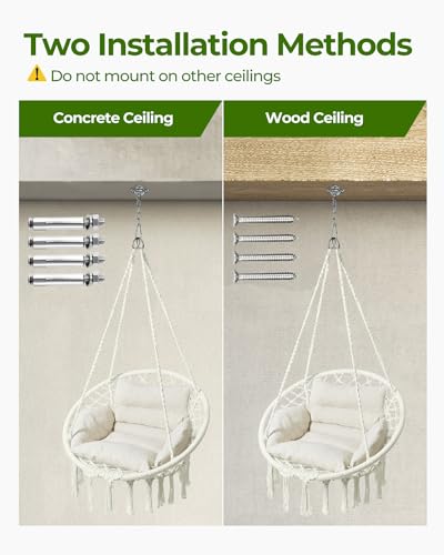 Beige Macrame Hanging Hammock Chair with Cushion M557