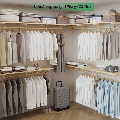 Solid Wooden Clothes Rack with Top Shelf, Wall Mounted Garment Rack M24754