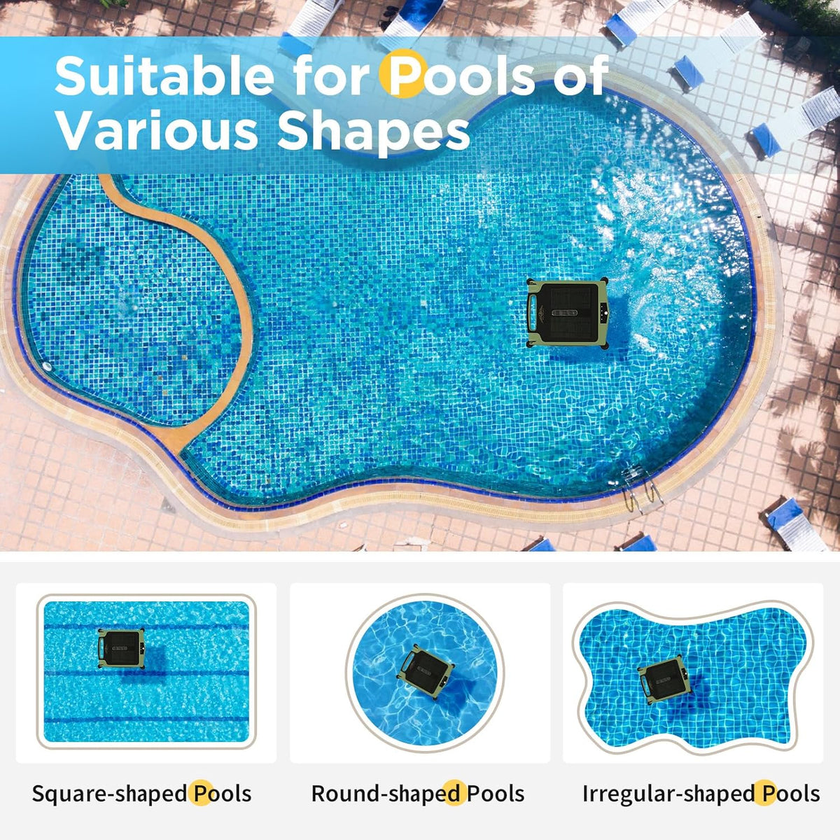 Cordless Robotic Pool Cleaner, Solar Powered Pool Skimmer with Dual Charging Options, Pool Robot Vacuum with Automatic Obstacle Avoidance, Green P66001