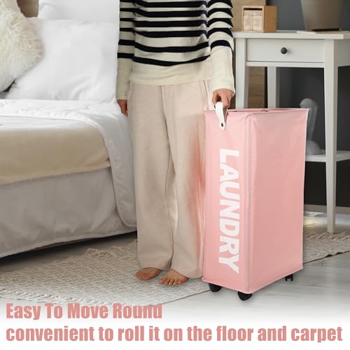 Green 55L Slim Rolling Laundry Basket with Wheels R484977