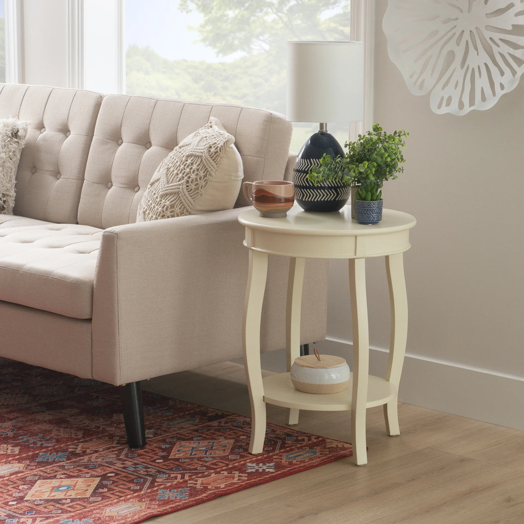 White Round Side Table with Shelf Q96600