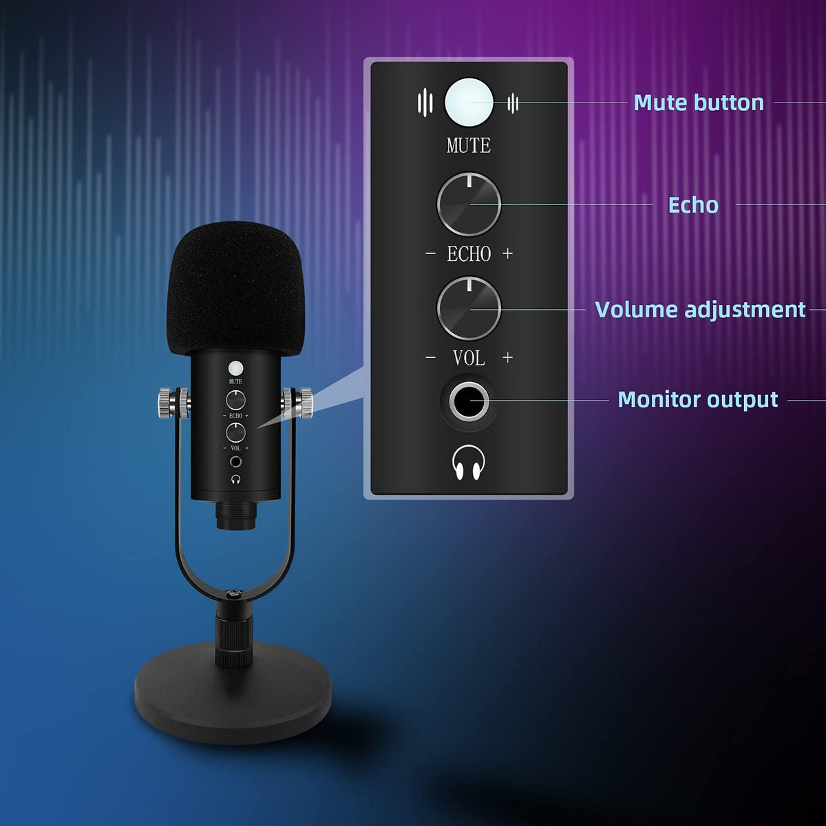 Black USB Condenser Microphone with Mute Button Z2838