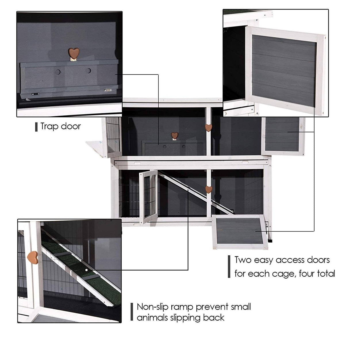 Grey 2 Story Wooden Rabbit Hutch with Ladder T788502