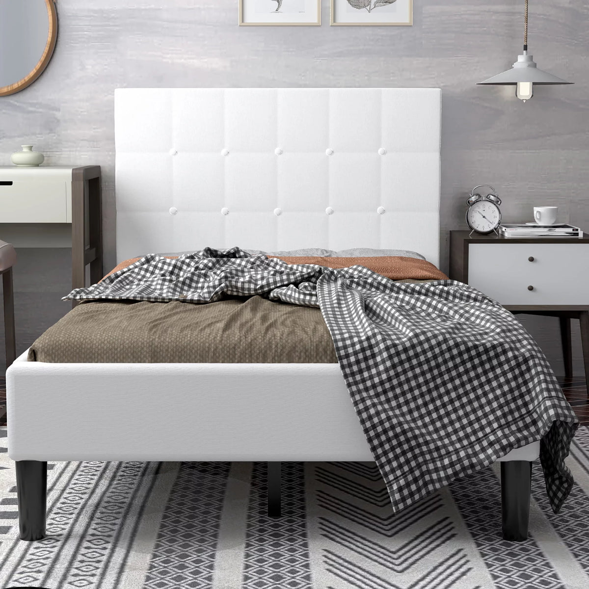 Twin Upholstered Bed Frame with Tufted Headboard Beige D136996