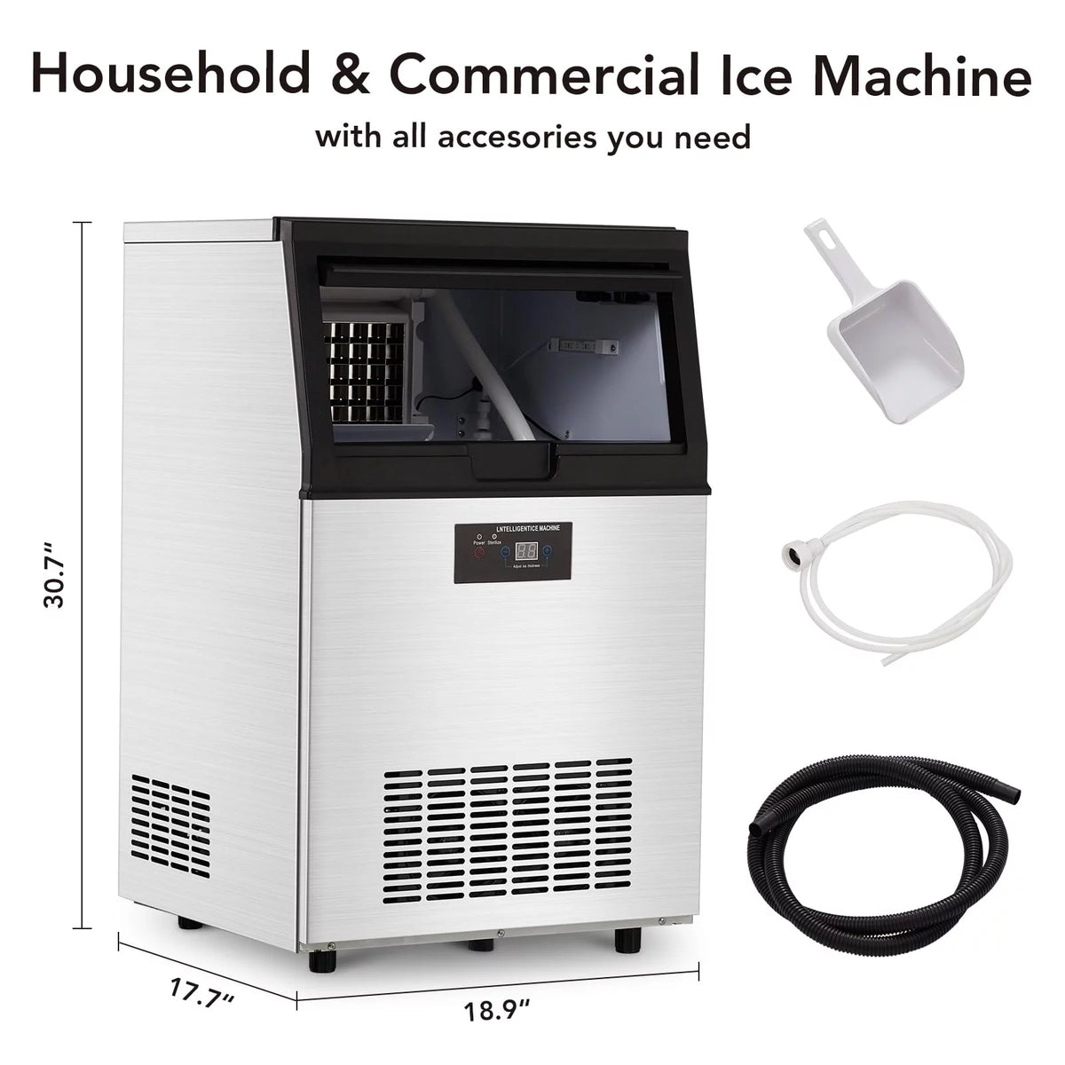 Commercial Ice Machine 130lbs/24H Stainless Steel 44lbs Ice Storage Y2037