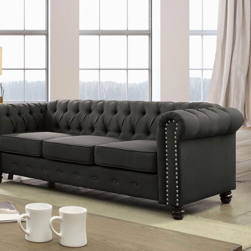 Gray Linen-like Fabric Living Room Set 3pcs A552180