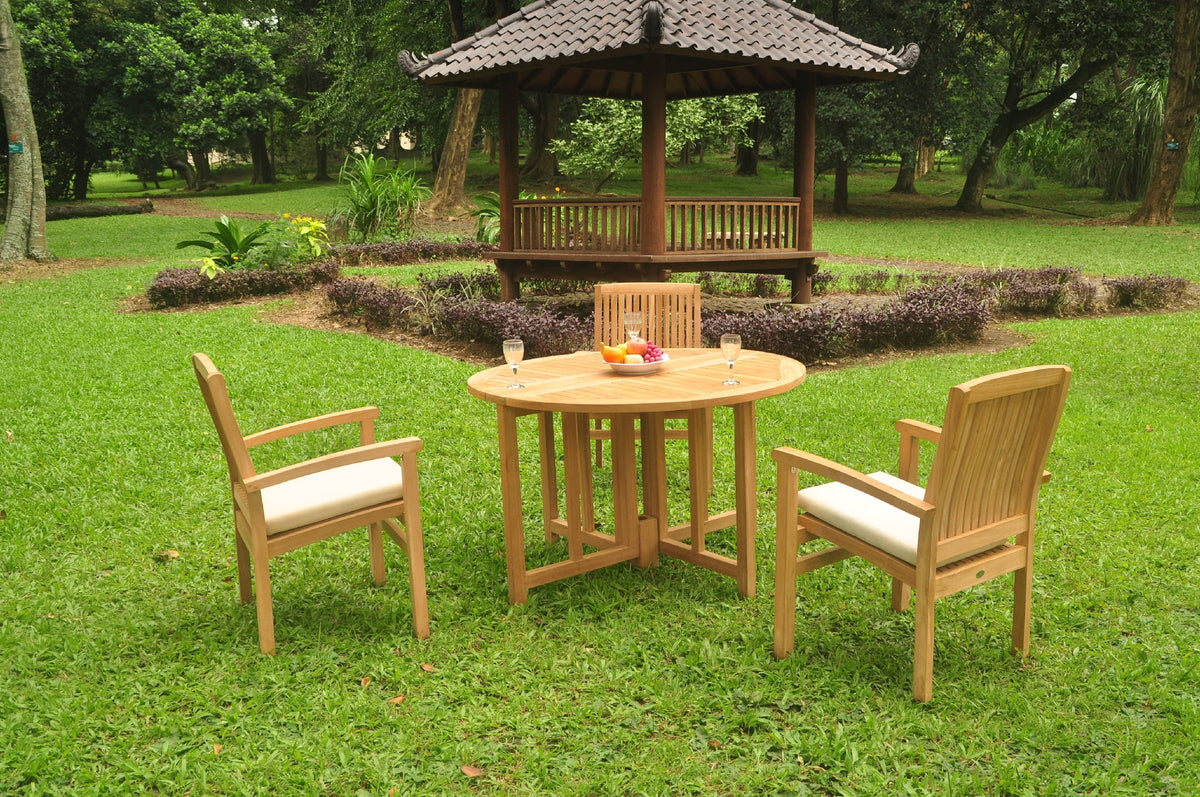 Grade-A Teak 4 Pc Dining Set with 48" Round Butterfly Table and 3 Stacking Arm Chairs D657