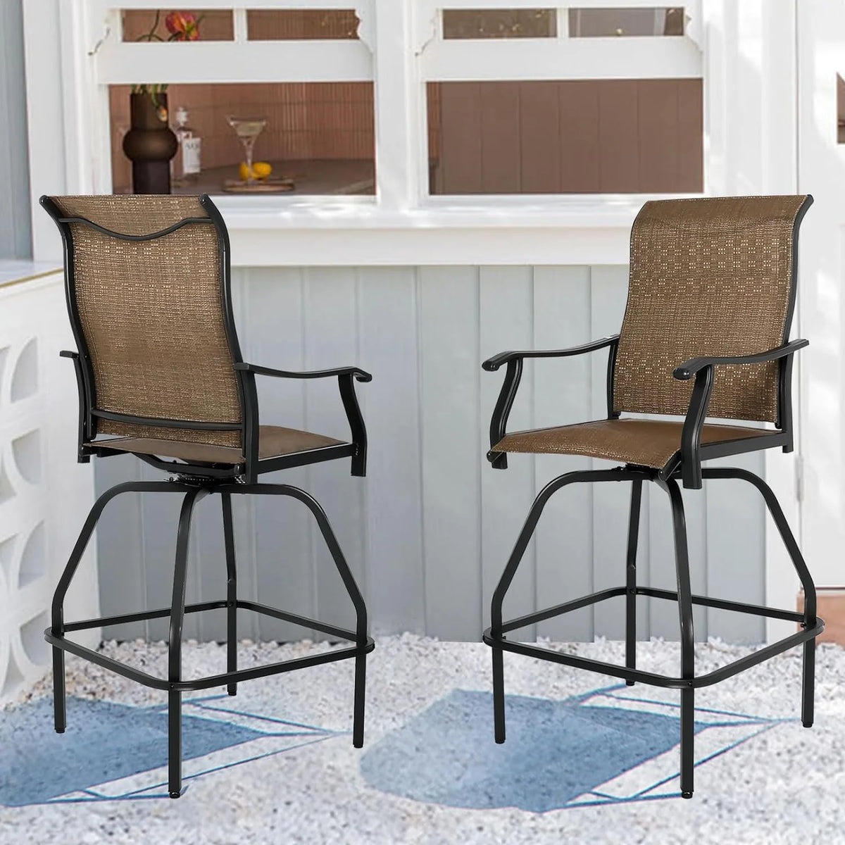 2 Pc Swivel Bar Stools Outdoor Bistro Set A9442