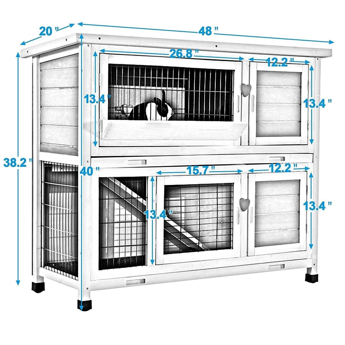 Grey 2 Story Wooden Rabbit Hutch with Ladder T788502