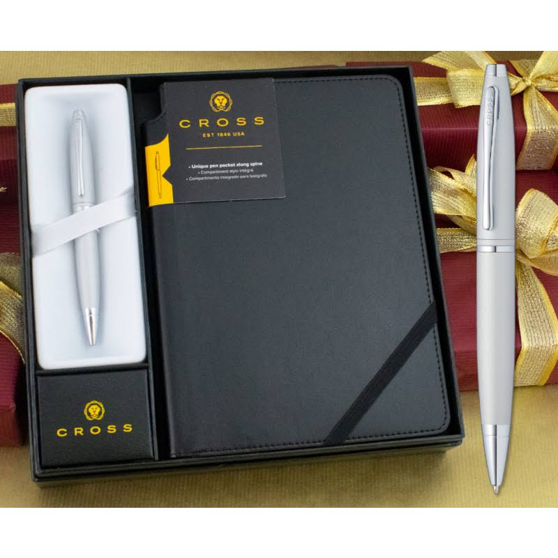 Satin Chrome Ballpoint Pen and Black Medium Journal G808109