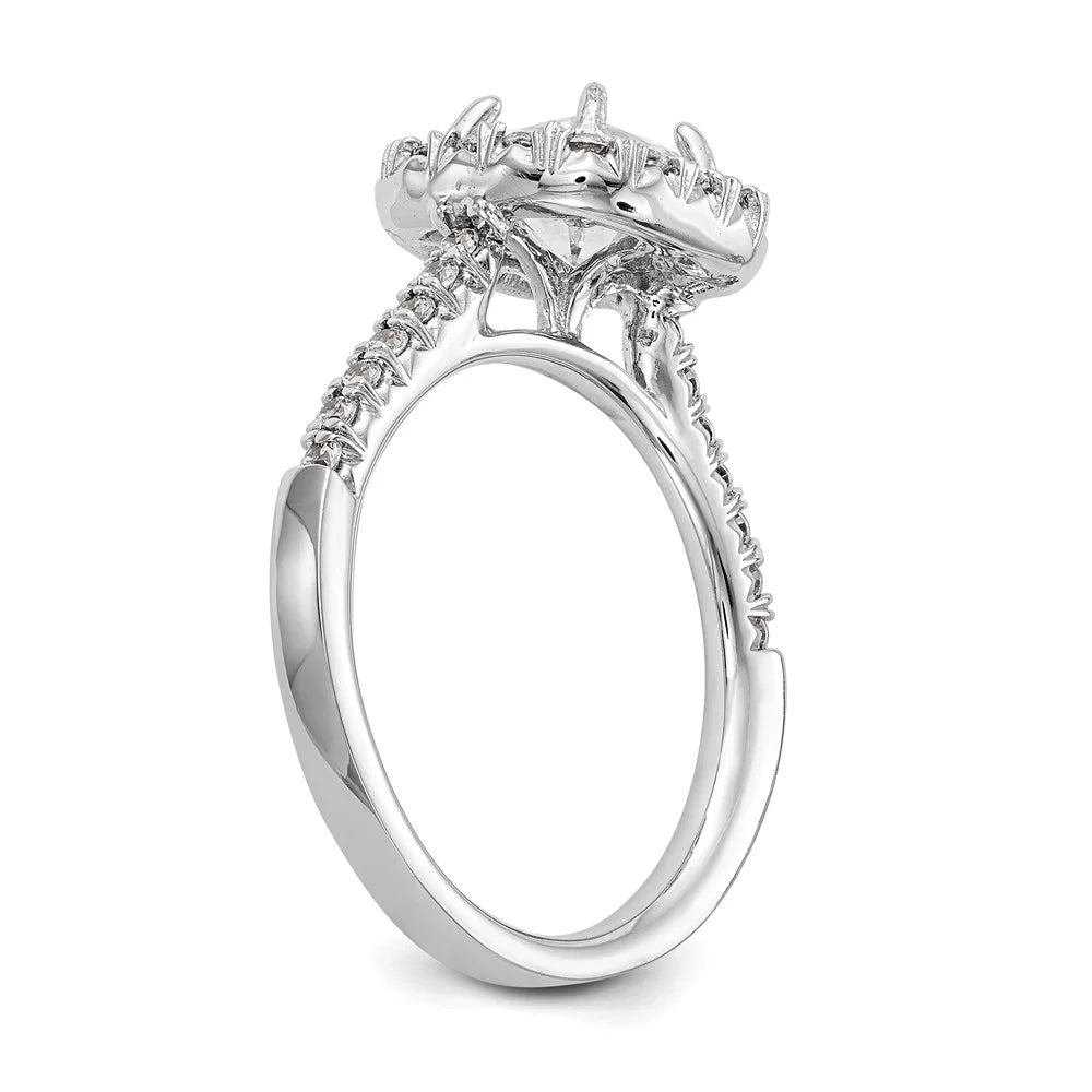 14K White Gold Ring Band Engagement Semi Mount Asscher (4 Prong) Octagon Emerald Diamond, Lab Grown Round, Size 9 A4189