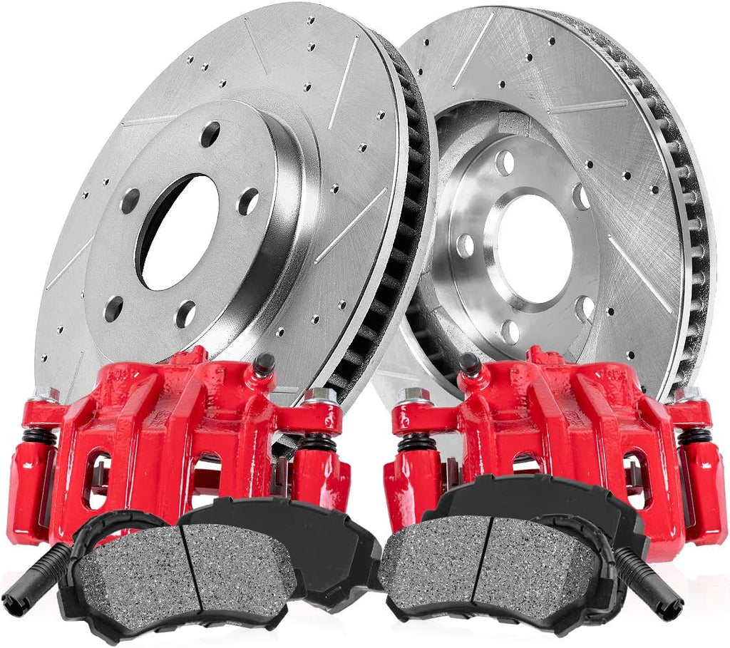 Red Powder Coated Calipers Rotors Ceramic Pads Kit P131608