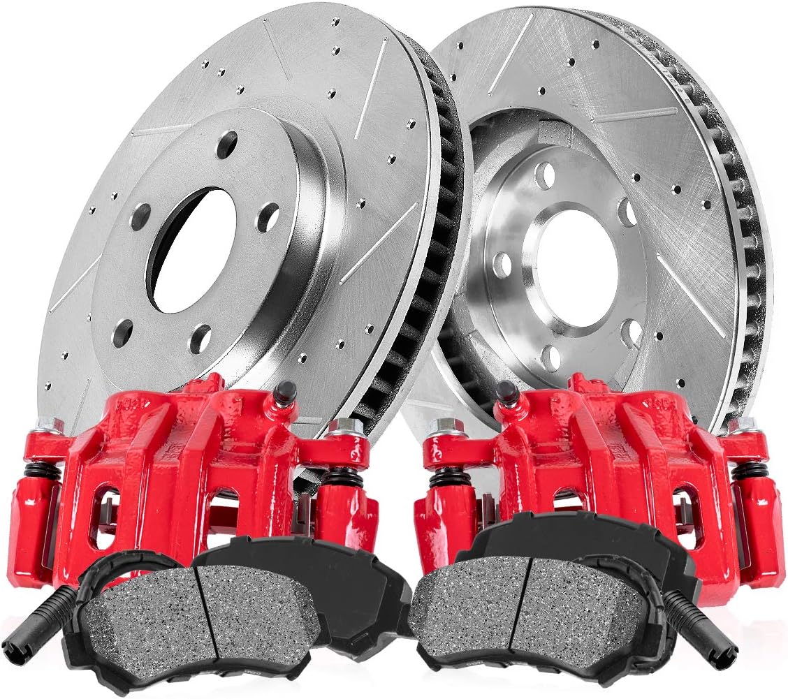 Red Powder Coated Calipers Rotors Ceramic Pads Kit P131608