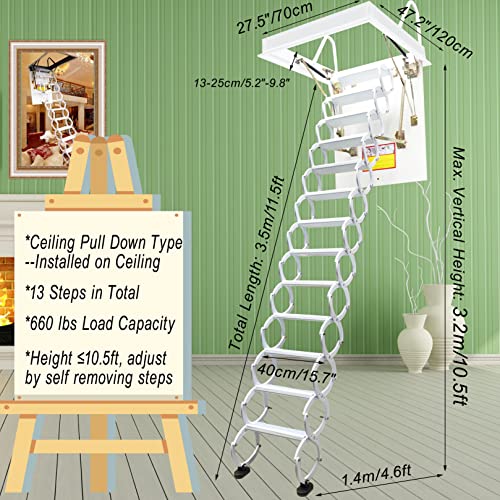 White 13 Steps Retractable Attic Ladder C52705