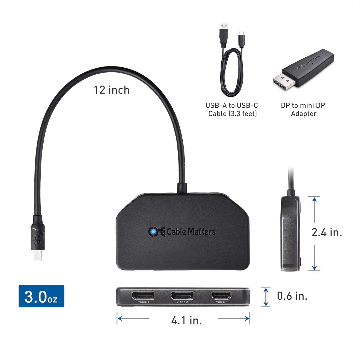 Triple 4K DisplayPort Splitter with 2X 8K DisplayPort 1.4 and 1x 4K HDMI W648836
