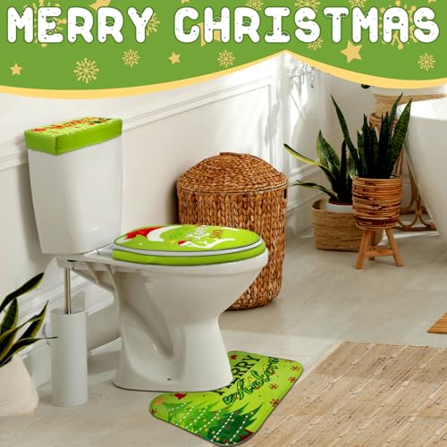 4 Pcs Christmas Green Toilet Seat Cover Set P325463