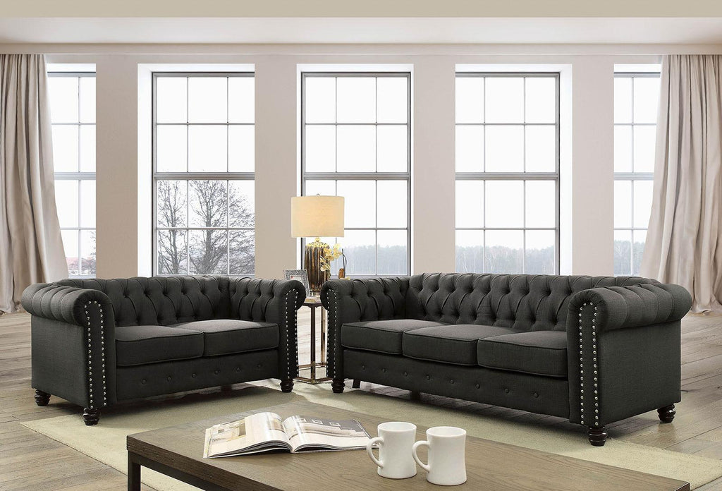 Gray Linen-like Fabric Living Room Set 3pcs A552180