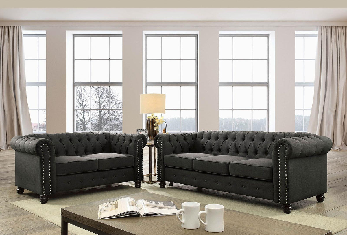 Gray Linen-like Fabric Living Room Set 3pcs A552180